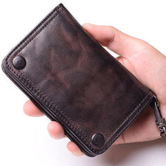 Leather biker wallet small  trucker wallet leather chain men Black biker long wallet