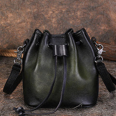 Vintage Green Leather Womens Bucket Shoulder Bags Bucket Crossbody Purse for Women