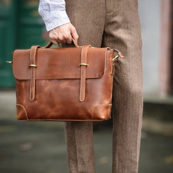 Brown Leather Briefcase Workbag for Men Leather Briefcases Men Mens Leather Briefcases Shouler Laotop Bag