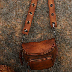 Vintage Brown Leather Womens Saddle Shoulder Bag Saddle Crossbody Purse for Women