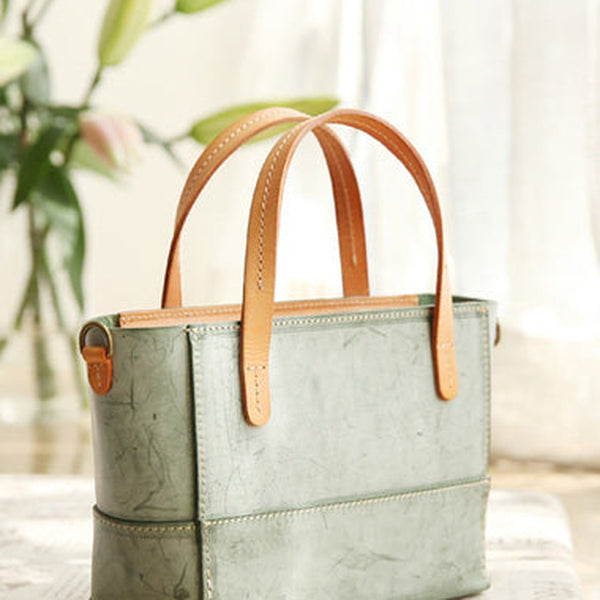 Vintage Womens Green Leather Handbag Tote Purse Tote Handmade Shopper Side Tote Bag for Men