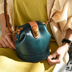 Handmade Womens Blue Leather Doctor Bucket Shoulder Purses Blue Doctor Crossbody Purse for Women