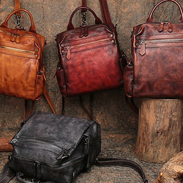 Vintage Leather Rucksack Womens School Backpack Ladies Leather Backpack Purses
