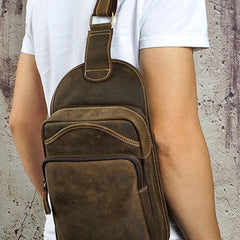 Cool Leather Sling Bag Mens Sling Crossbody Backpack Chest Bag For Men