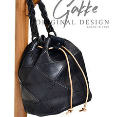 Womens Black Leather Bucket Shoulder Bag Purse Vintage Split Joint Barrel Round Handbag Crossbody Purse for Women