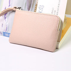 Cute Women Leather Mini Zip Coin Wallet Light PInk Coin Wallets Small Slim Zip Change Wallet For Women