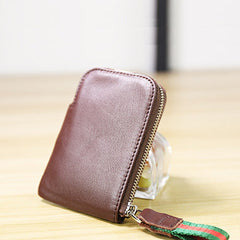 Women Leather Mini Zip Wallet Coffee Billfold Slim Coin Wallet Small Zip Change Wallet For Women