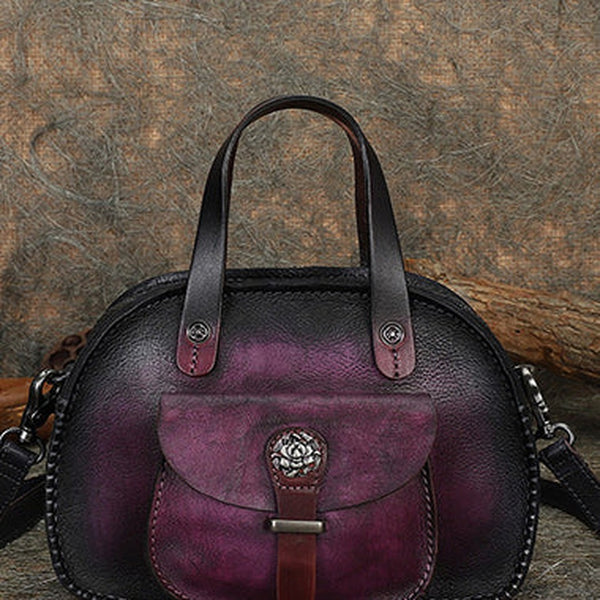 Best Purple Leather Womens Vintage Handbag Handmade Crossbody Purse for Ladies