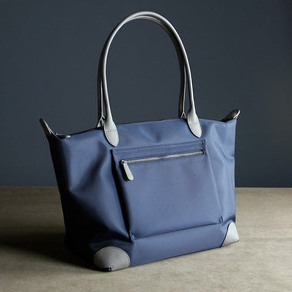 Womens Navy Nylon Shoulder Tote Large Navy&Light Gray Nylon Handbag Purse for Ladies