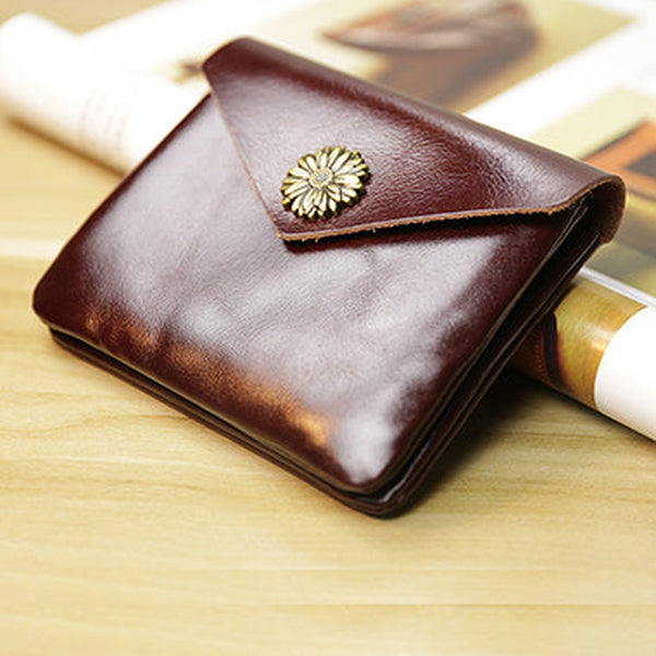 Cute Women Sunflower Coffee Leather Mini Billfold Wallet Coin Wallets Slim Change Wallets For Women