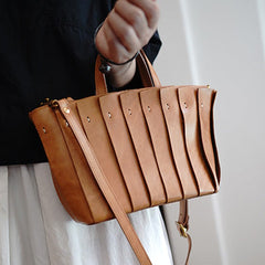 Vintage Brown Leather Splicing Handbag Tote Women Handmade Tote Shoulder Bag for Women