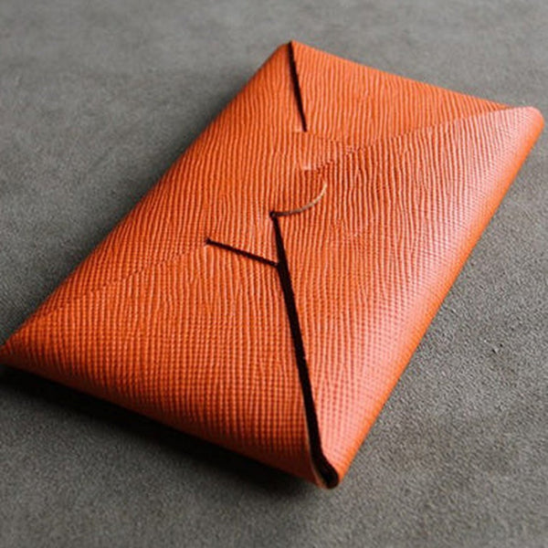 Cute Womens Orange Leather Envelope Wallet Slim Clutch Purse Checkbook Long Wallet for Women