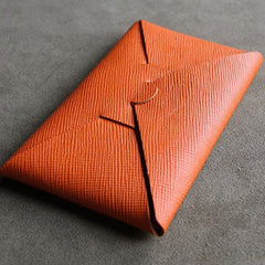 Cute Womens Orange Leather Envelope Wallet Slim Clutch Purse Checkbook Long Wallet for Women