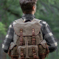 Hiking Backpack for Men Waxed Canvas Backpack With Laptop Compartment Canvas And Leather Backpack