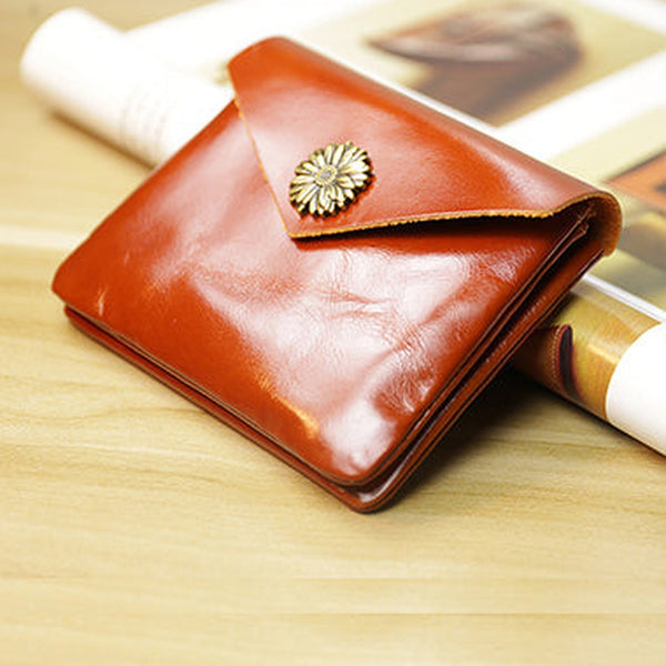 Cute Women Sunflower Brown Leather Mini Billfold Wallet Coin Wallets Slim Change Wallets For Women