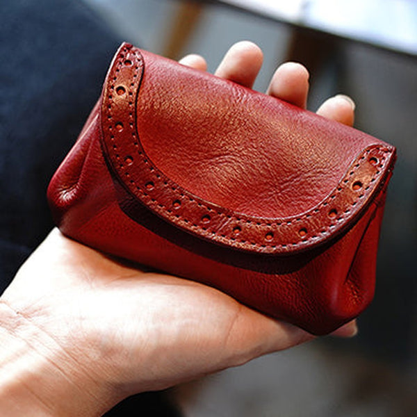 Vintage Women Red Leather Billfold Wallet Lace Coin Wallet Change Wallet For Women