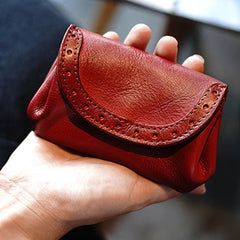 Vintage Women Red Leather Billfold Wallet Lace Coin Wallet Change Wallet For Women