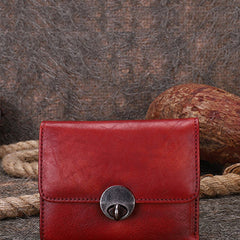 Vintage Womens Red Leather Small Trifold Wallet billfold Wallet Purse for Ladies