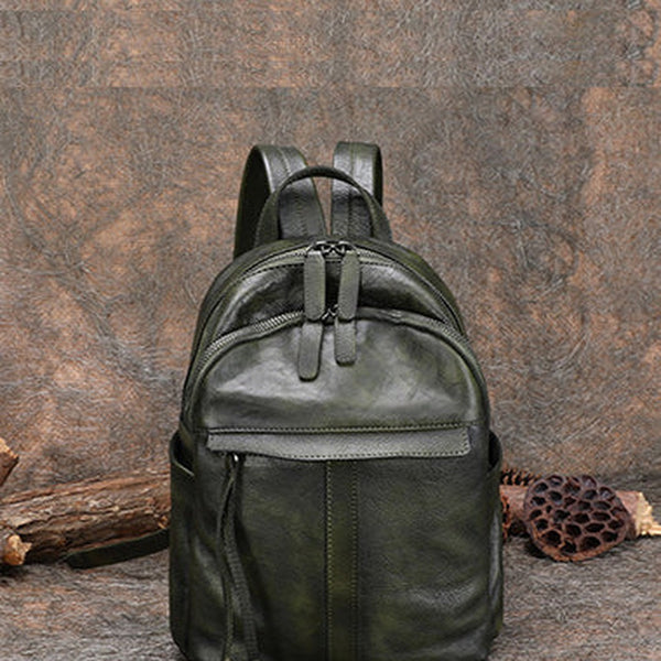 Handmade Green Leather Backpacks Womens Best School Rucksack Ladies Leather Backpack Purses