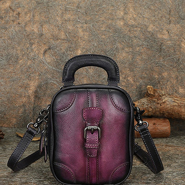 Purple Leather Womens Small Vertical Shoulder Bag Small Handmade Crossbody Handbag Purse for Ladies