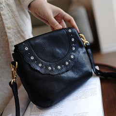 Classic Black Leather Small Hollow Flower Shoulder Bag Women Flowers Crossbody Bag for Women
