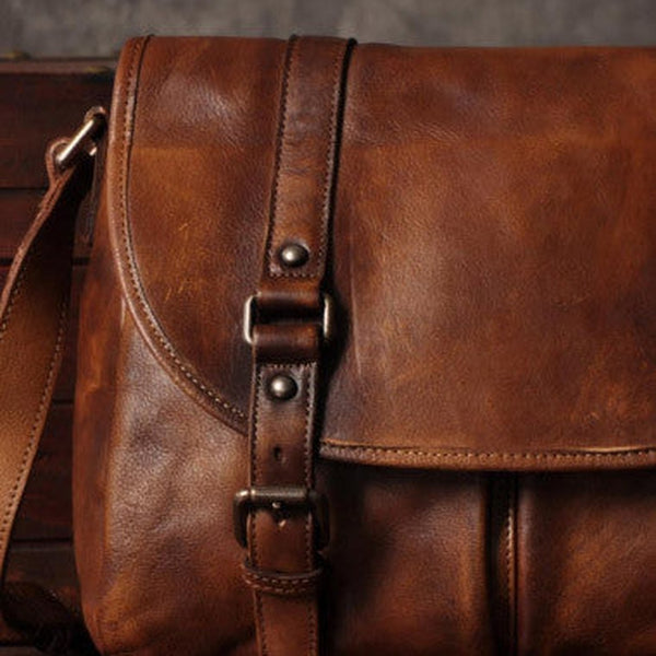 Handmade leather men Briefcase messenger vintage shoulder laptop bag vintage bag