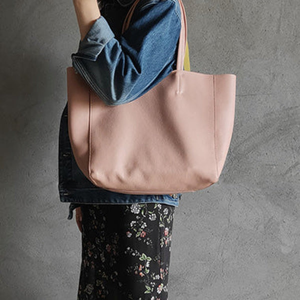 Fashion Womens Pink Leather Oversize Tote Bag Pink Shoulder Tote Bag Pink Handbag Tote For Women