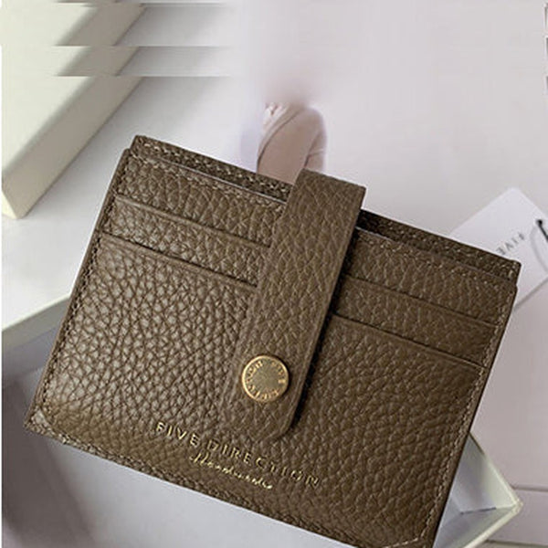 Cute Women Dark Khaki Leather Small Card Holders Card Wallet Slim Card Holder Credit Card Holder For Women
