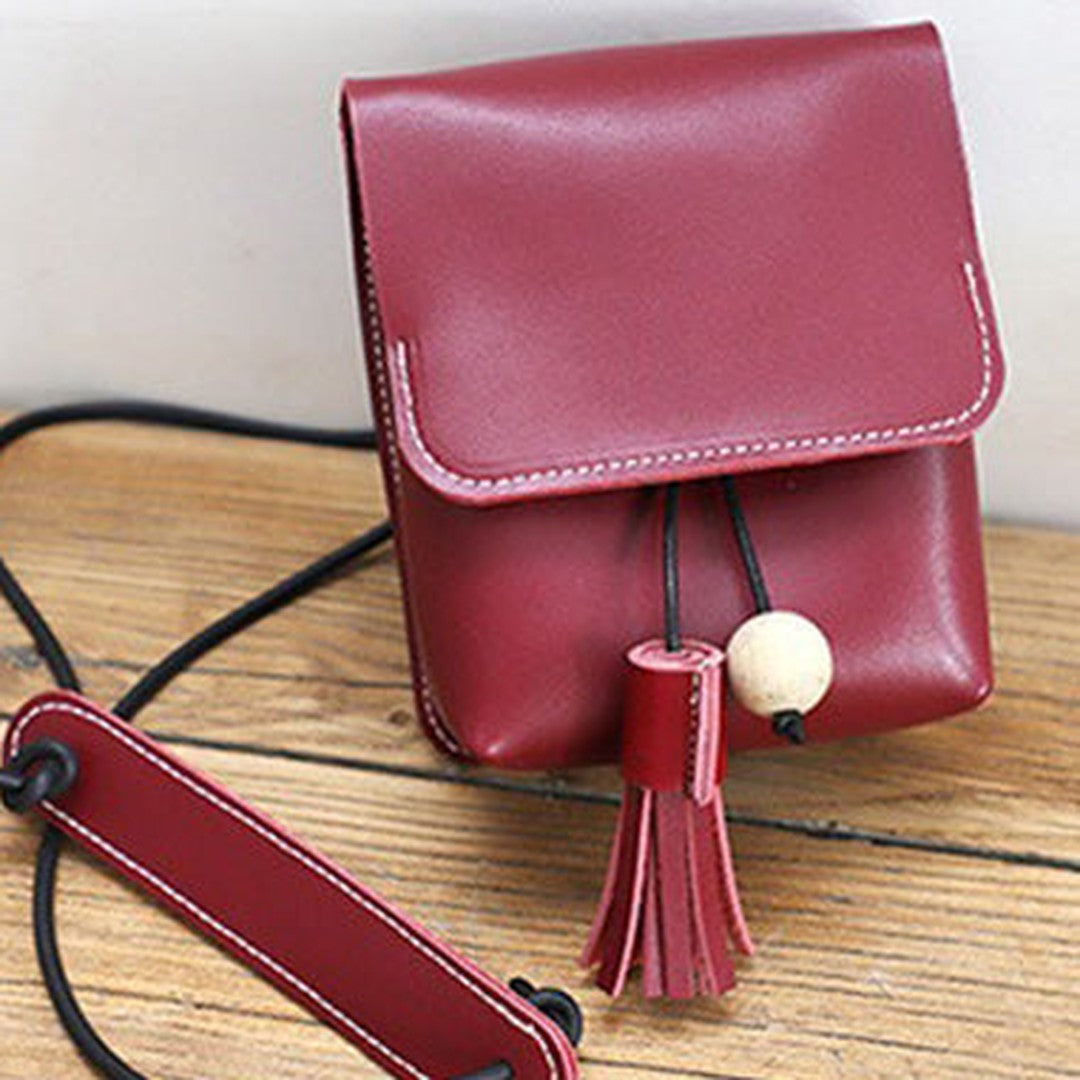 Cute Red LEATHER Small Side Bag Handmade WOMEN Phone Crossbody BAG Purse FOR WOMEN