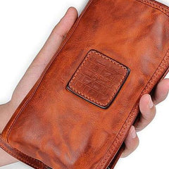 Vintage Leather Mens Cool Long Leather Wallet Wristlet Wallet for Men