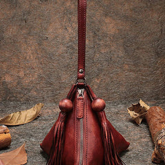 Red Womens Leather Clutch Wallet Zipper Wristlet Wallet Pyramid Shape Purse for Ladies