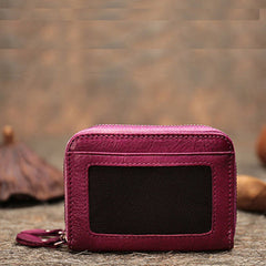 Vintage Women Purple Leather Card Holders Small Double Zip Card Wallet Small Wallet For Women