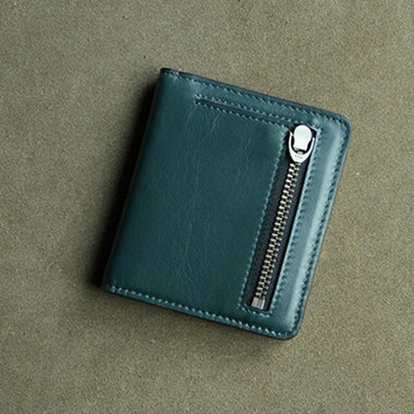 Cute Women Green Leather Small Bifold Wallet Billfold Wallet with Coin Pocket For Women