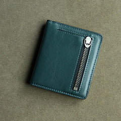Cute Women Green Leather Small Bifold Wallet Billfold Wallet with Coin Pocket For Women