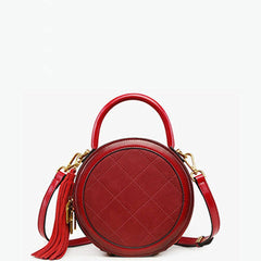 Womens Red Leather Round Handbag Small Crossbody Purse Round Shoulder Bag for Women