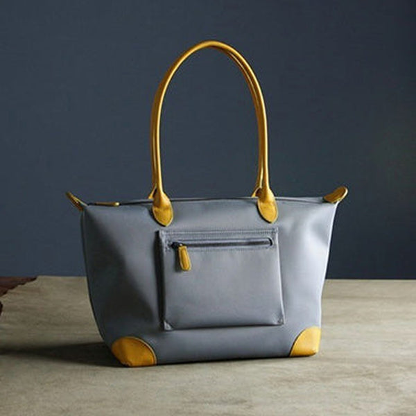 Womens Light Gray Nylon Shoulder Tote Medium Light Gray&Yellow Nylon Handbag Purse for Ladies