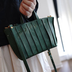 Vintage Green Leather Splicing Handbag Tote Women Handmade Tote Shoulder Bag for Women