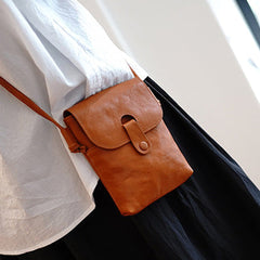 Classic Brown Leather Small Phone Shoulder Bag Women Vertical Crossbody Bag for Women