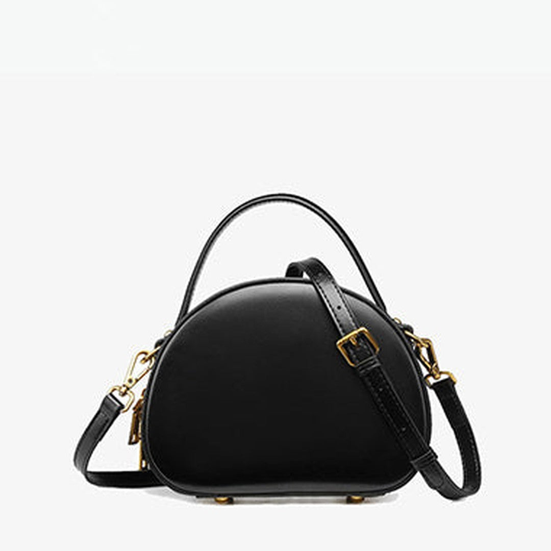 Cute Womens Black Leather Half Round Crossbody Purse Handbag Round Black Shoulder Bag for Women