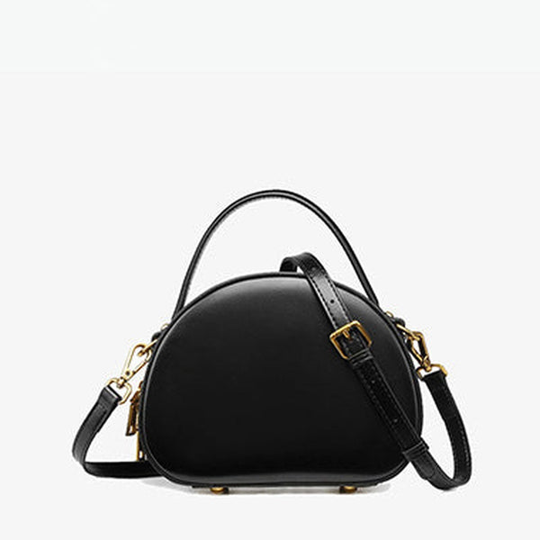Cute Womens Black Leather Half Round Crossbody Purse Handbag Round Black Shoulder Bag for Women
