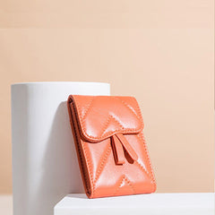 Small Women Orange Leather Card Holder Small Card Wallet Sheepskin Card Holder Credit Card Holder For Women