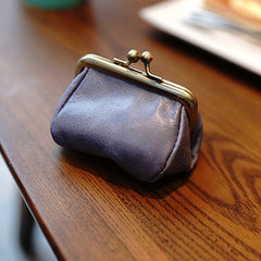 Vintage Women Light Blue Leather Coin Wallet Frame Clasp Coin Pouch Change Wallet For Women