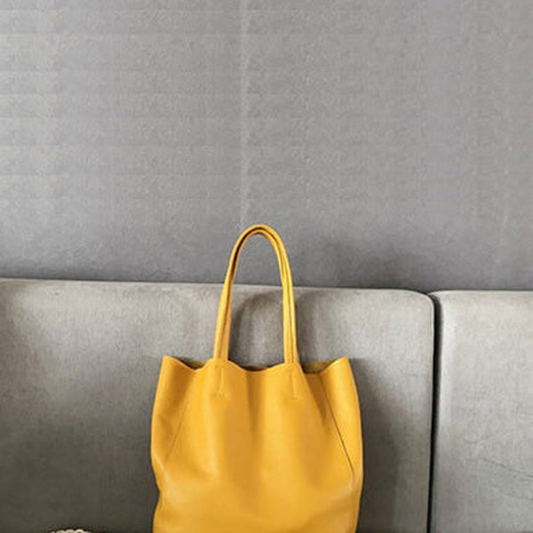 Fashion Womens Yellow Leather Vertical Tote Bags Yellow Shoulder Tote Bags Yellow Handbags Tote For Women