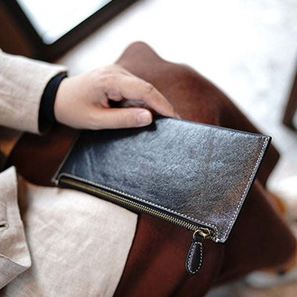 Slim Black Leather Clutch Wallet Womens Zip Wallets Black Ladies Zipper Clutch Wallet for Women