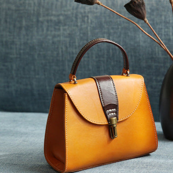 Handmade Women's Tan Leather Handbags Purse Vintage Small Handbag Shoulder Bag Purse
