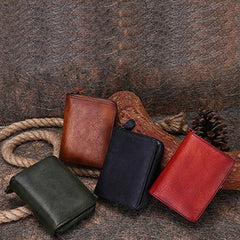 Vintage Women Leather Small Wallet with Zip Around Card Holders Bifold Small Wallet Billfold For Women