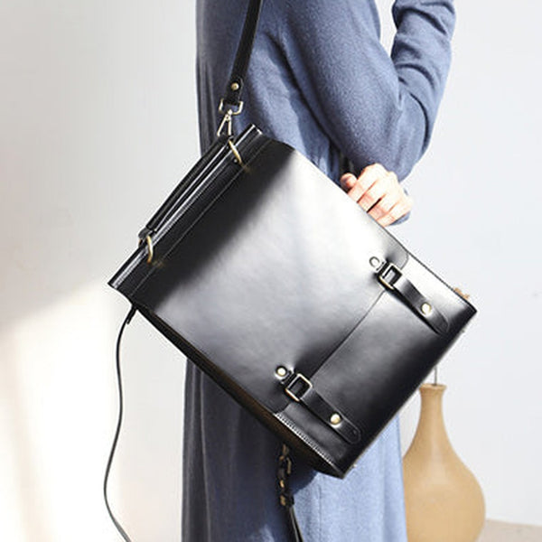 Best Black Leather Womens Satchel Backpack Laptop Leather Black School Backpack for Women