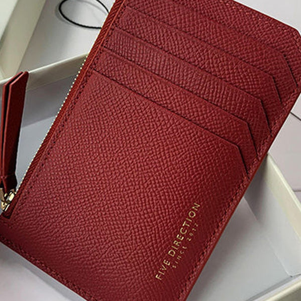 Cute Women Red Leather Slim Card Holder Card Wallet Zipper Change Wallet For Women