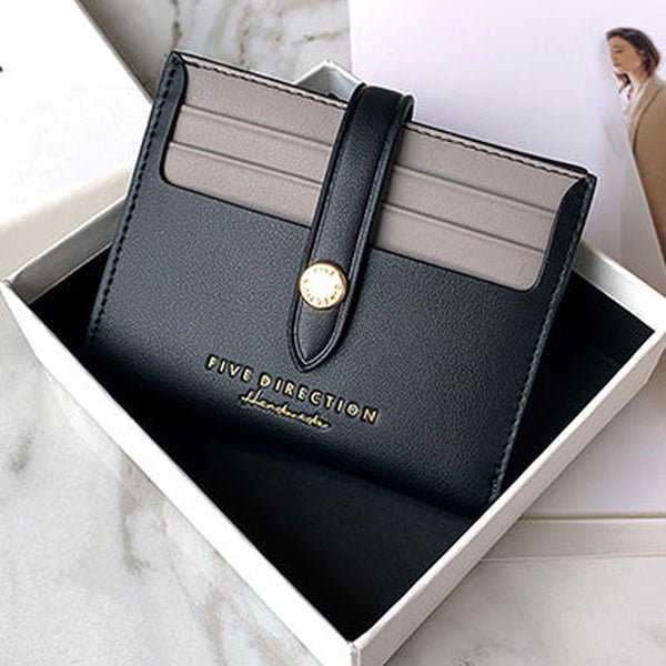 Minimalist Women Black&Gray Vegan Leather Small Wallet BILLFOLD Card Holder Card Wallets Slim Card Holders Credit Card Holder For Women