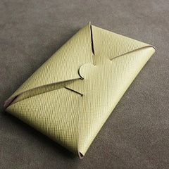 Cute Womens Light Yellow Leather Envelope Wallet Slim Clutch Purse Checkbook Long Wallet for Women
